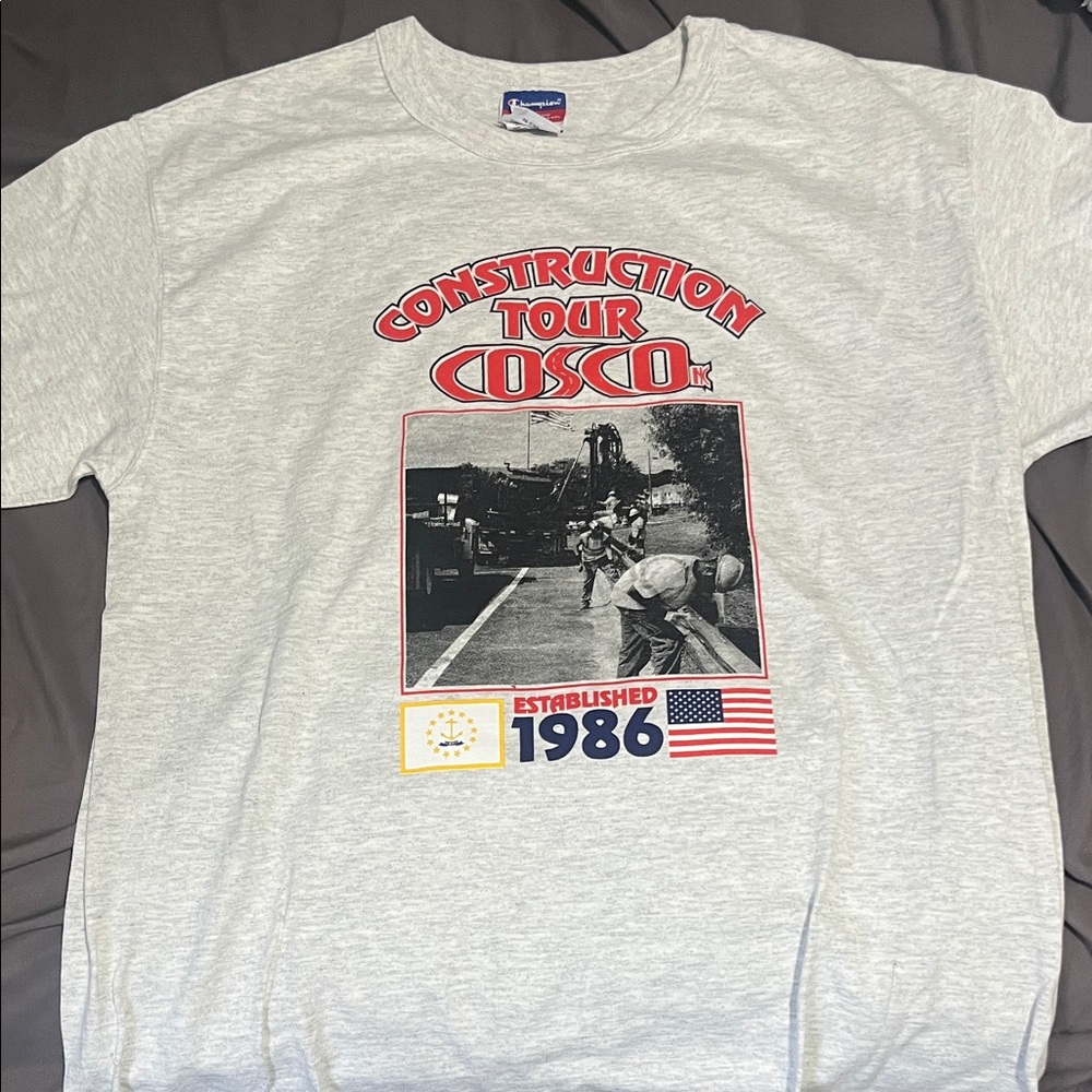 Champion Gray Short Sleeve Tee with Retro Graphic